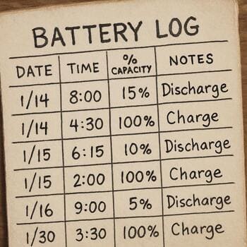 Battery log page with cabin layout sketch and time columns
