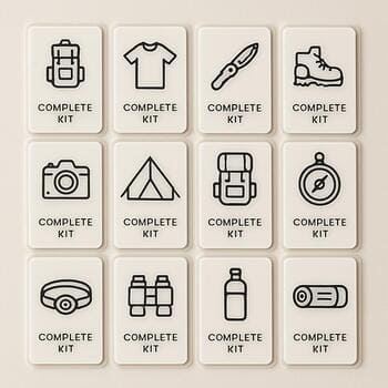 Grid of printed ice guide cards arranged by track on a table