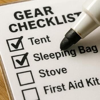 Closeup of a small gear checklist card clipped to a mat corner
