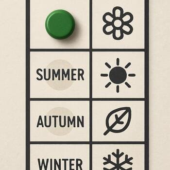 Close view of a season wall strip showing notes under each card