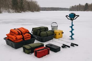 Diagram showing a clear staging zone on shore with sleds lined up