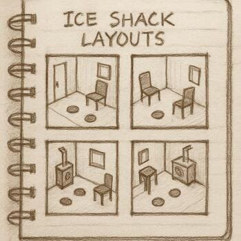 Notebook page with small layout thumbnails and tick marks