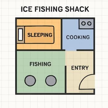 Ice shack grid with colored zones for door, bunk and hole areas
